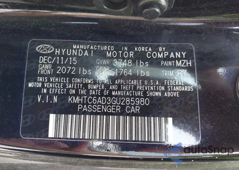 2016 Hyundai Veloster из США, поврежденный, VIN KMHTC6AD3GU285980